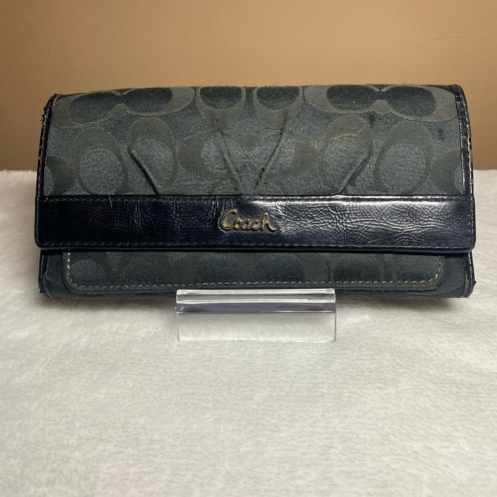 GUC Vintage Coach Signature Pleated Long Wallet Teal/Black